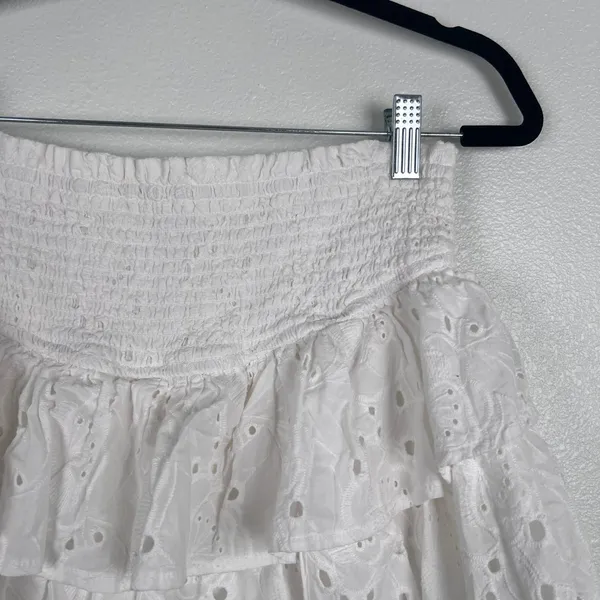 Altar'd State Women's Carrie Tiered‎ Mini Skirt White Sz L - Image 6