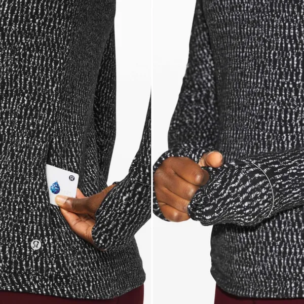 Lululemon Size 6 Runderful Long‎ Sleeve Knotted Jacquard Black White Running Gym - Image 3