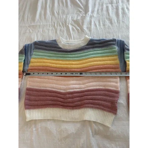 Rainbow Sweater Striped Knit Unity Colorblock Drop Shoulder Nostalgia Pride - Image 6