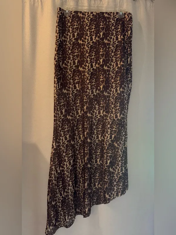 HYFVE Leopard Print Mesh Asymmetrical Maxi Skirt Size M Sheer Overlay Y2K - Image 2