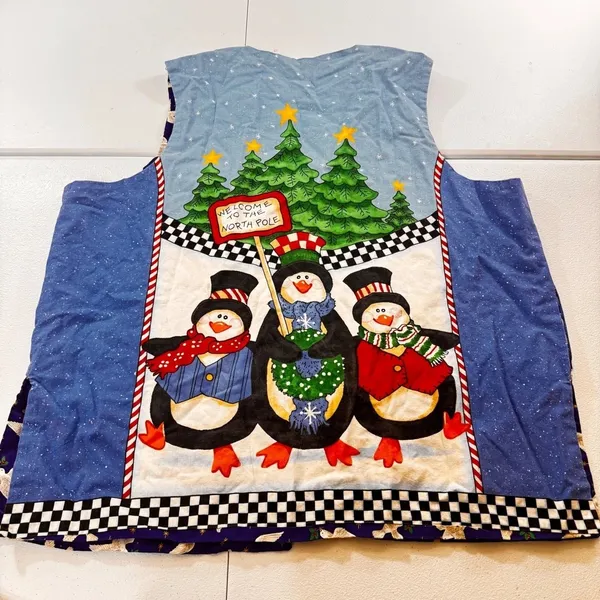 VTG handmade xl Penguin‎ Christmas Vest Women Holiday Party Fun Snowman Lights - Image 7