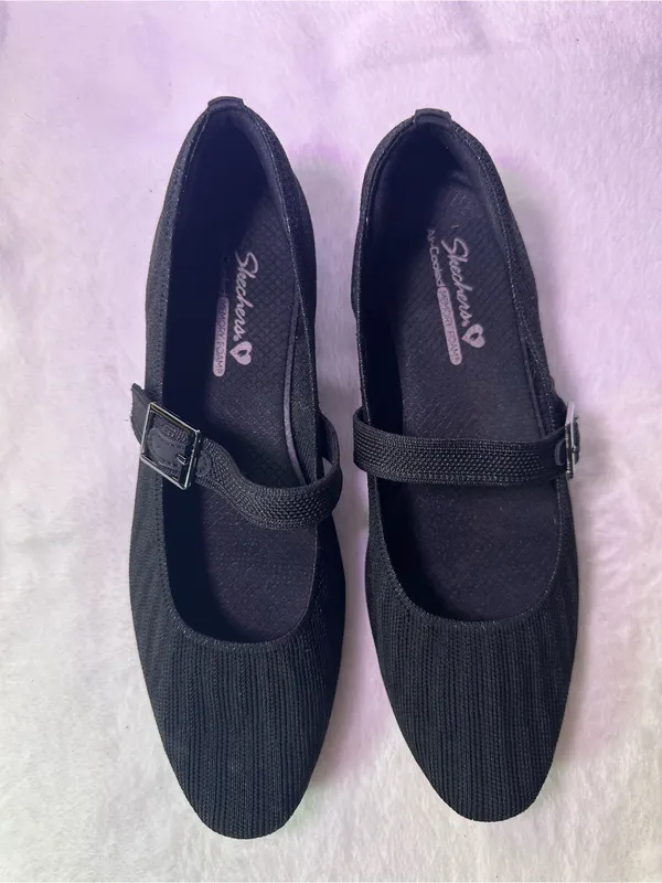 Skechers Black Mary Jane Pointed Ballet Flat with Buckle - Image 4