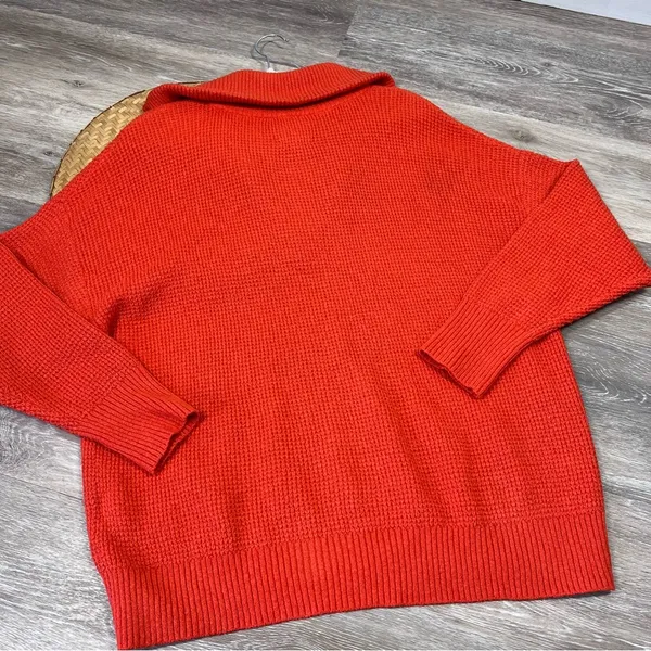 Aerie cozy up waffle knit quarter zip pullover red/orange - Image 5