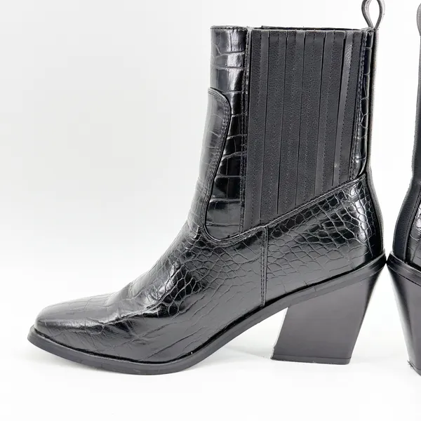 Halston Womens Black Croc Embossed Square Toe Block‎ Heel Chelsea Boots Size 8 - Image 4