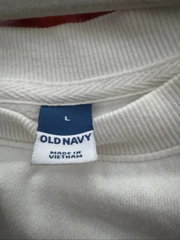Old Navy White Crewneck Sweatshirt with Navy Script - Image 3