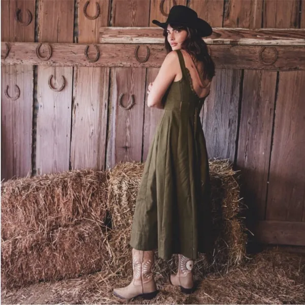 Tecovas Olive Green Midi Dress Size L - Image 2