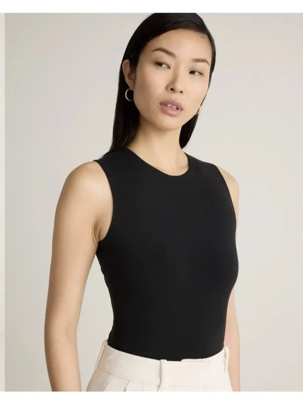 Quince Second Skin Round Neck Sleeveless Tank Style Bodysuit Black Size S - Image 4