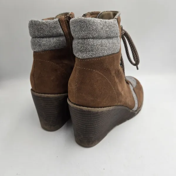R2 Wenda Wedge Ankle Boots Womens 7M Brown Gray Cottagecore Combat Style Lace Up - Image 2