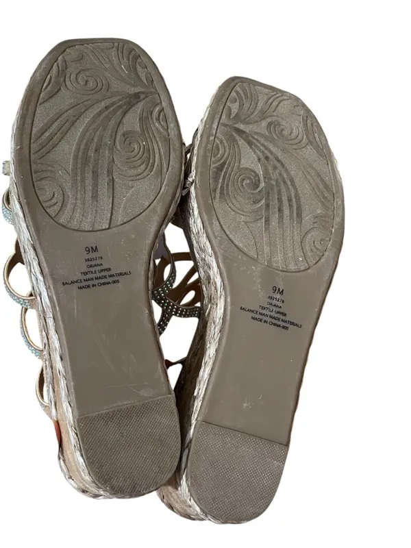 Impo Orleans Raffia Platform Wedge Sandals Taupe Rhinestone Women’s Size 9 - Image 9