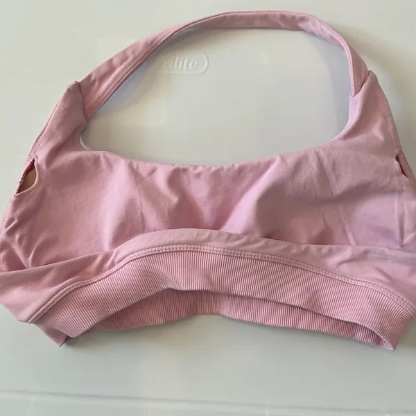 DFYNE Halter Neck Sports Bra Pink Seamless Ribbed Band Small Workout Gym Top - Image 3