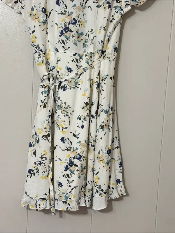 Abercrombie & Fitch Floral Faux Wrap Mini Dress XS White Blue Cottagecore - Image 12