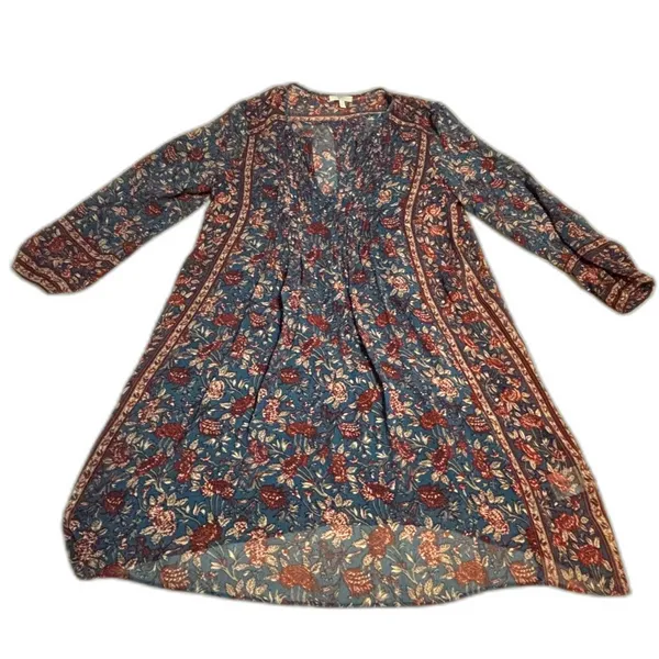 Joie 100% Silk Floral Boho Dress S Blue Burgundy Paisley Print - Image 2