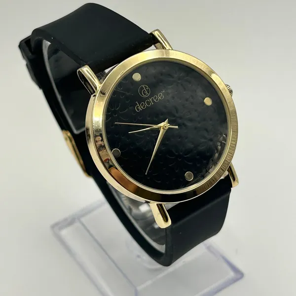Decree Gold Tone Black Silicon Band Women’s Minimalist Watch New Battery - Image 3