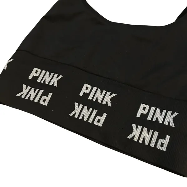 Victorias Secret Sz Medium Sports Bra Seamless Lightly Lined Black PINK Active - Image 2