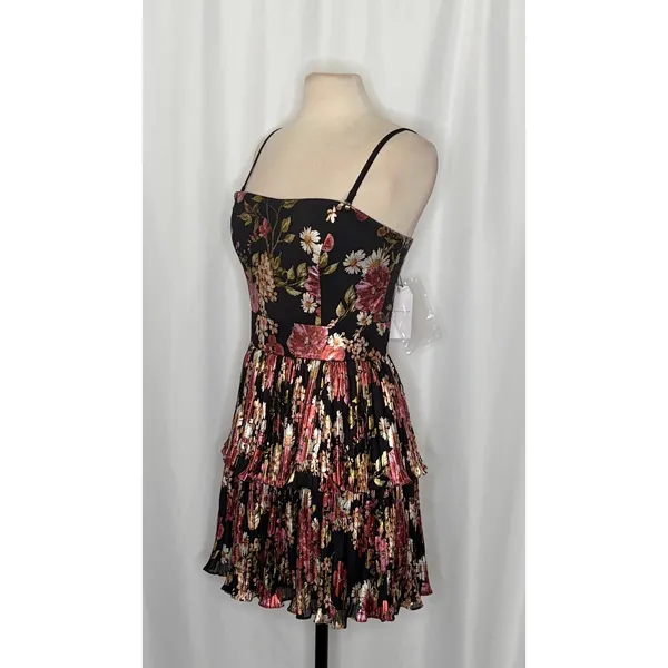 NWT!! DRESS THE POPULATION Libby Floral‎ Tiered Mini Dress Strapless Black Large - Image 6