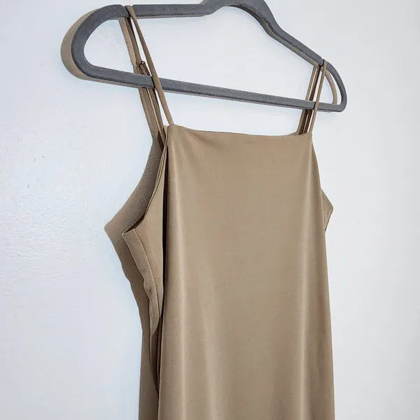 H&M Khaki Fitted Midi Slip Dress Size Small NWT Flaws - Image 2