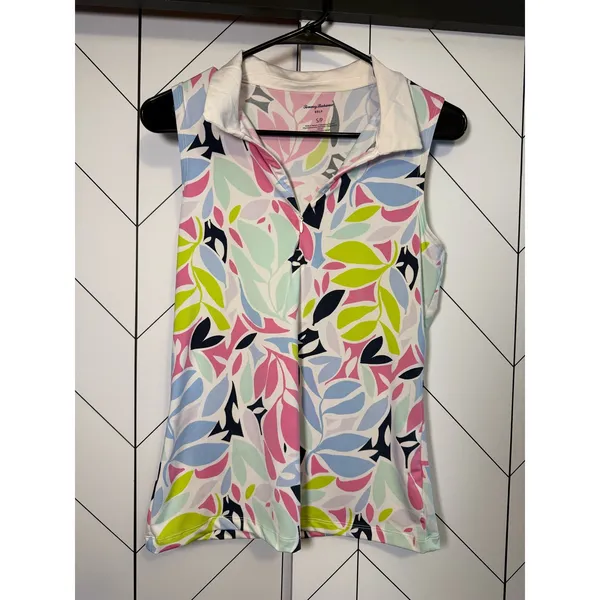 Tommy Bahama Golf Womens Small Tropical Floral Sleeveless Athletic Collared Top - Image 2