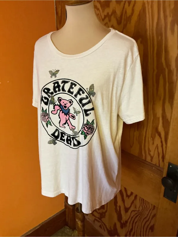 Grateful Dead Lucky Brand Dancing Bear Roses Flocked Graphic Tee XL - Image 10