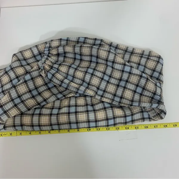 Zara Women's M Blue Cream‎ Plaid Ruched Chic Cottagecore 3/4 Sleeve Blouse - Image 6