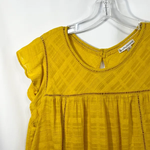 John Paul Richard Large Top Yellow Cap Sleeve‎ Blouse Raw Boho Boxy Gauzy 1684 - Image 4
