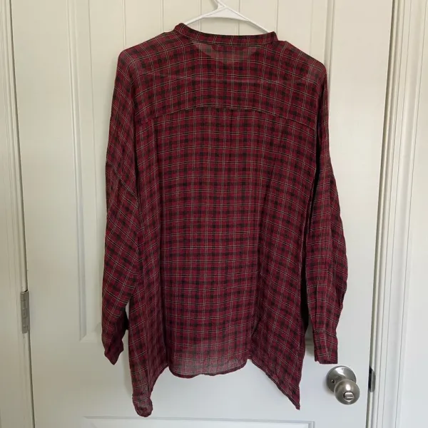 EUC | ZARA women’s red‎ plaid long sleeve blouse — medium - Image 5
