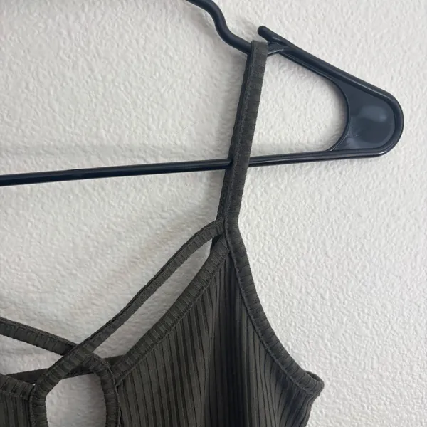 Charlotte Russe Olive Green Ribbed Strappy Keyhole Bodysuit Snap Crotch Size S‎ - Image 3