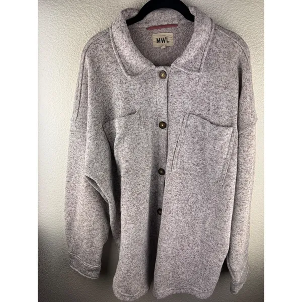 Madewell MWL (Re)sourced Sweater Fleece Shirt-Jacket Shacket Oversized XL‎ Gray - Image 4