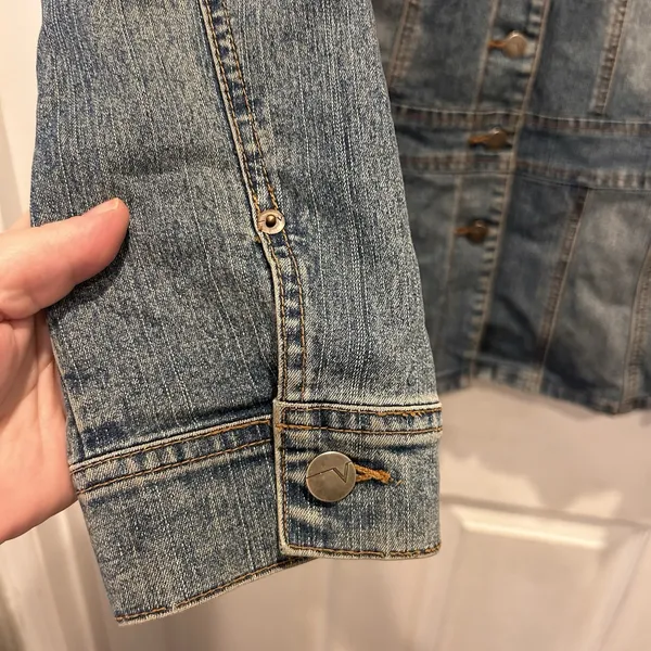 VTG Venezia Blue Stretch‎ Denim Chore Utility Button Front Jean Jacket Sz 14/16 - Image 5