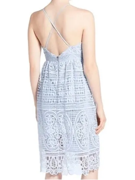 Bardot Versailles Lace Midi Dress Light Blue Crochet Open Back Size 8 - Image 2