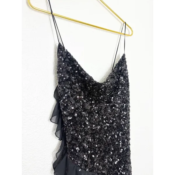 NWT Zara Black Short Sequin Dress With Ruffle Trim Size XS Party Cocktail - Image 9