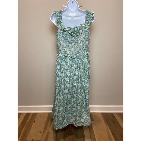 Society Social by Crown & Ivy Fit and Flare Midi Dress Blue Floral Cotton Size L - Image 4