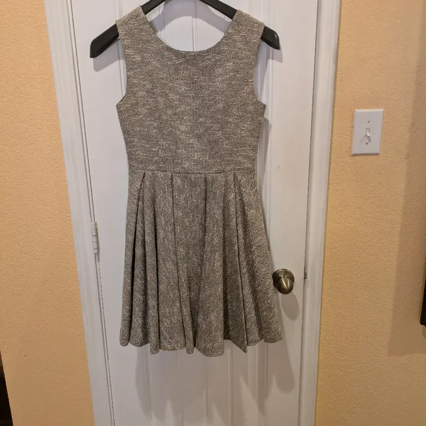 Anthropologie Paper Crown "Parkside" Sparkle Tweed Pleated Fit & Flare Dress S - Image 4