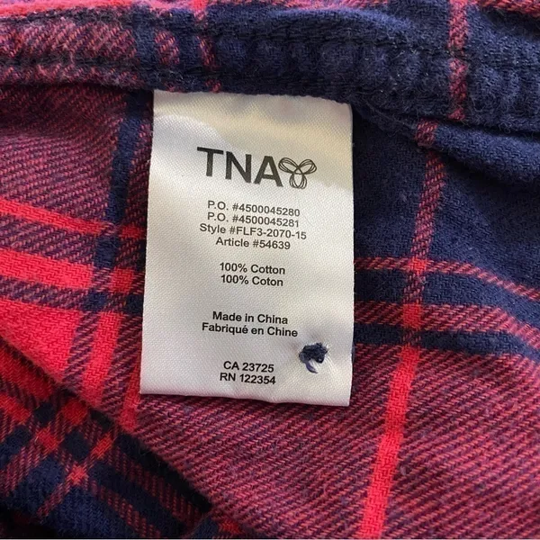 Aritzia TNA Hooded Plaid Boyfriend Fit Button Down Long Sleeve Red Navy XS - Image 5