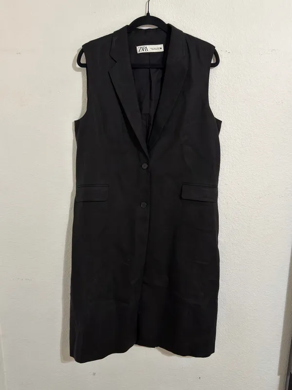 ZARA NWT Black Long Linen Blend Sleeveless Vest ZW Collection - Image 2