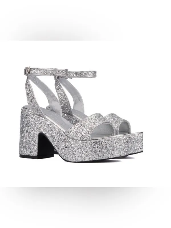 Olivia Miller Women's Silver Glitter Capricorn Platform Heels Size 9 - Image 3