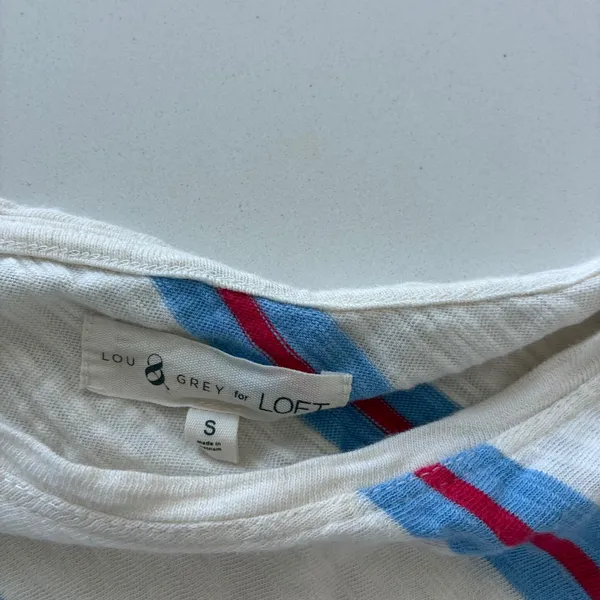 Lou‎ & Grey for LOFT Womens Small White Diagonal Multi Color Stripe Boxy Tee - Image 2
