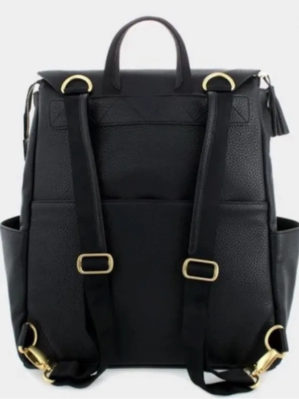 Freshly Picked Black Faux Leather Diaper Backpack with Gold Hardware Larger Size - Image 3
