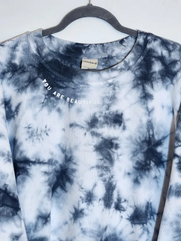 Chicka-D Gray and White Tie Dye You Are Beautiful Oversized Pullover Size XL - Image 2