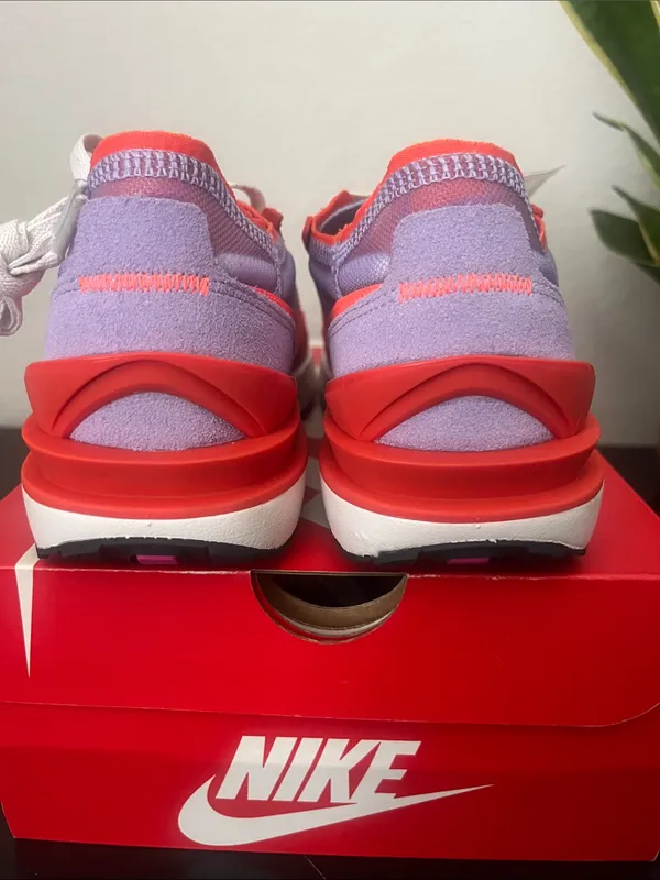 Nike Red & Lavender Low-Top Sneakers with Bright Orange Swoosh - Image 3