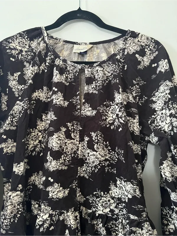 Universal Thread 100% Cotton Brown White Corduroy Long Sleeve Mini Dress Medium - Image 3
