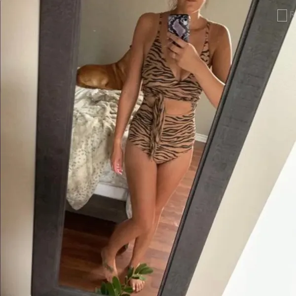 Aerie Tiger Print Wrap One-Piece Cutout Swimsuit - Image 6