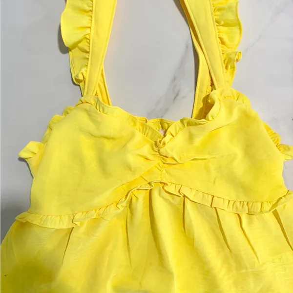 Yellow Y2K Ruffled Feminine Coquette Large Babydoll Crop Tank Top - Image 3
