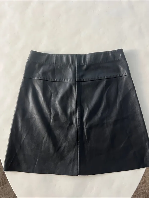 MAX STUDIO Black Faux Leather Mini Skirt A Line Soft Pull On XS $118 - Image 3