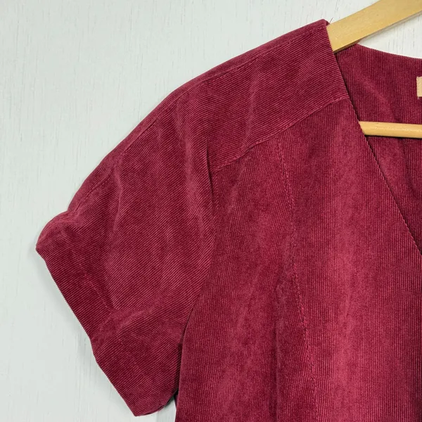Hope &‎ Harlow Corduroy Mini Dress Womens Sz 6 Red V-Neck Front Zip Short Sleeve - Image 7