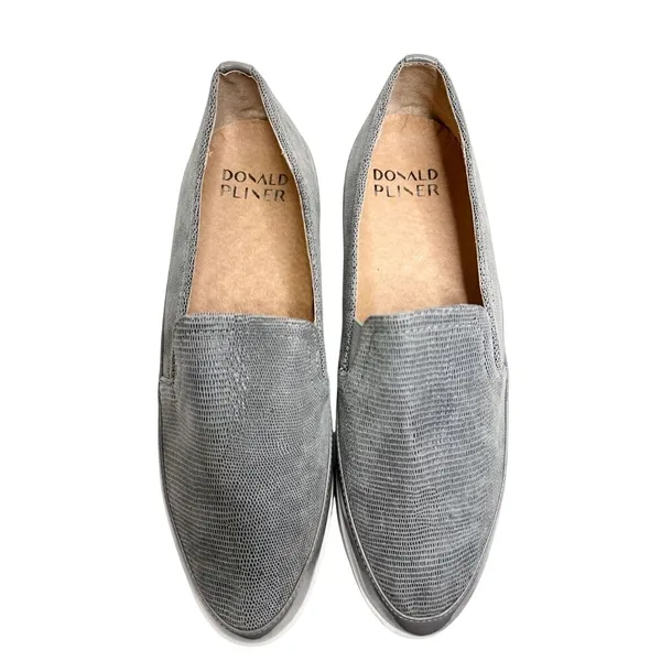 Donald Pliner Grey Leather Lizard Embossed Platform Loafers Shoes 8.5M - Image 6