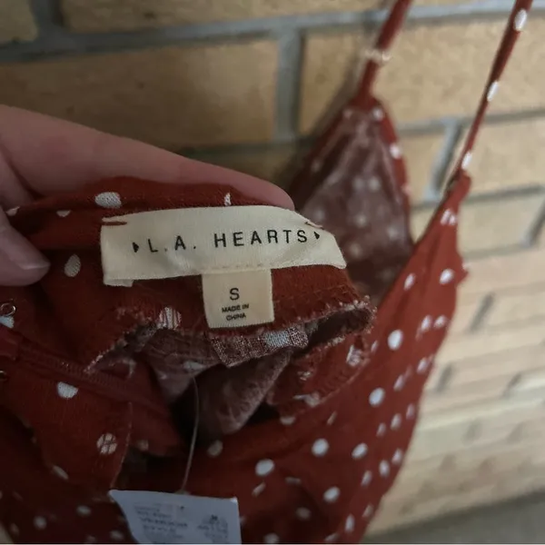 NWT LA Hearts Pacsun Rusty Orange Polka Dot Romper With Tie Back Size Small - Image 2