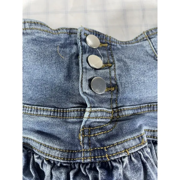 Denim Tiered Ruffled Skort High Waist Shorts Mini Skirt Medium Wash - Size XS - Image 5