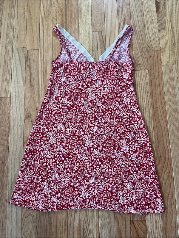 Red White Floral Print Slip Mini Dress XS Nightgown Feminine Romantic Cottage - Image 7