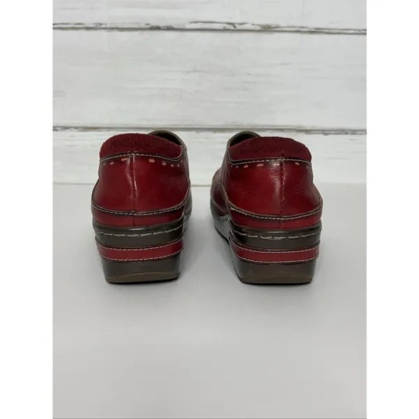 Spring Step L'Artiste Burbank Red Leather Floral Clogs Women EU 39 US 8 Wedge - Image 8