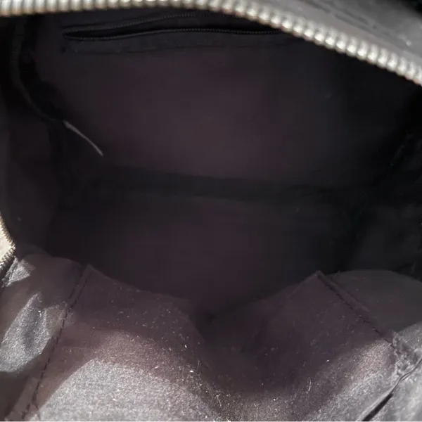 Black Glitter Faux Leather Mini Backpack with Pom-Pom Charm & Zippered Pockets - Image 13
